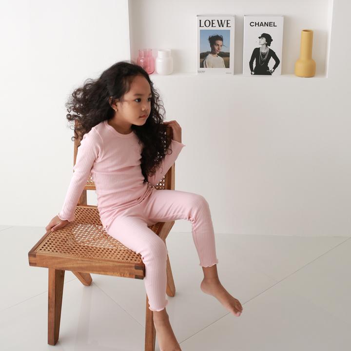 Withorganic Kids Long Sleeve Pajama Set - Ribbed Knit 3pcs - Creamy Pink