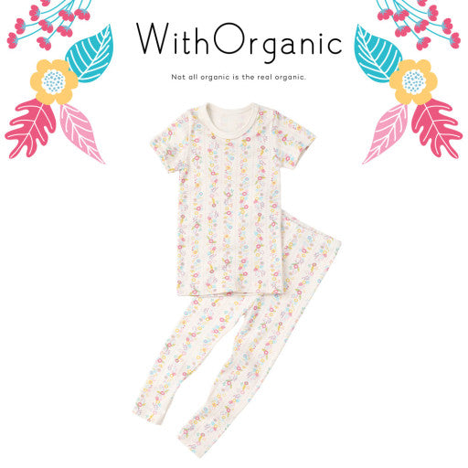 Withorganic Kids Short Sleeve Pajama Set - Pink Flower 2pcs